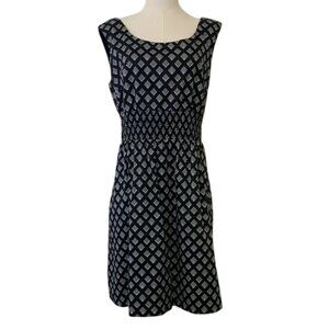 White House Black Market Black Fit and Flare Midi Dress.Geometric Print. Sz 12.